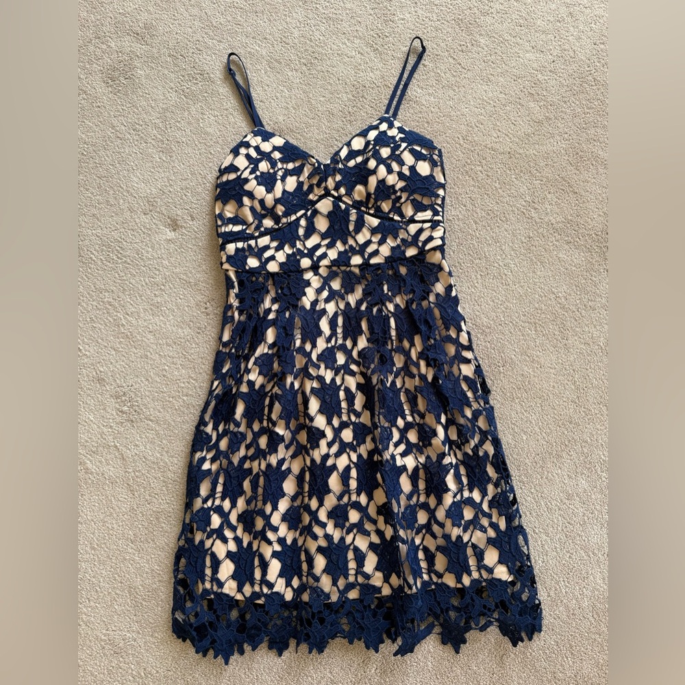 Dina Be Blue and Tan Spaghetti Strap Mini Sundress